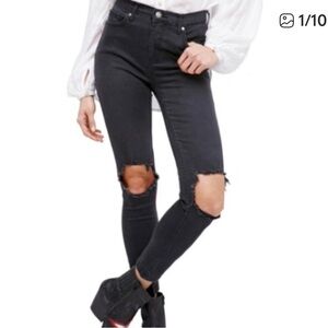 Free People Black Distressed Skinny Jeans